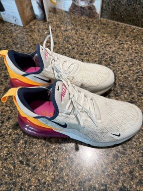 Nike Athletic Shoes in Cream with Pink, Yellow & Navy Accents